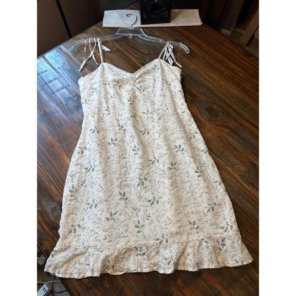 Ivy + Main Floral Mini Dress White Blue Sweetheart Tie Strap Smocked Back XL - Picture 5 of 7
